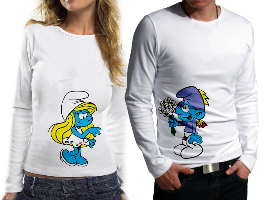 Комплект блузи за влюбени - Smurf &amp; Smurfette